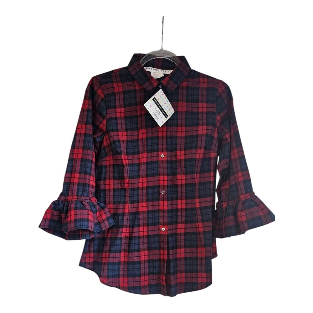 Gretchen Scott Designs Red and Black Plaid Blouse